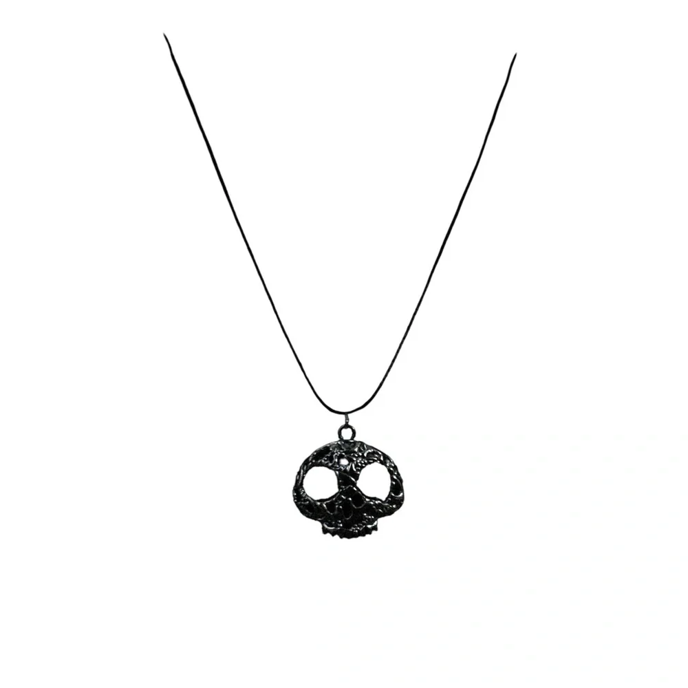 Gothic Skull Pendant Necklace on Black Waxed Leather Cord Unisex